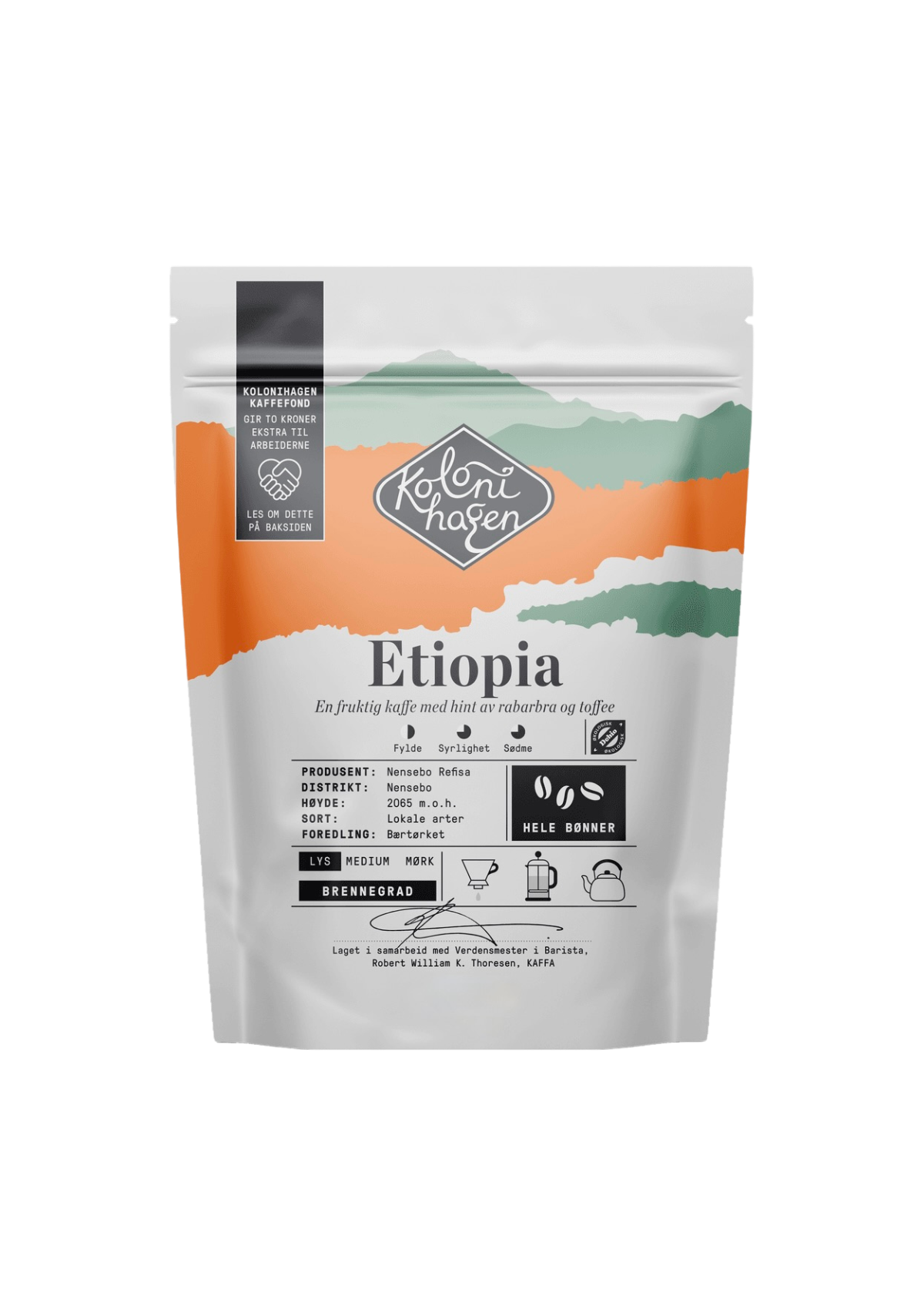 Kaffe fra Etiopia hele bønner 225g