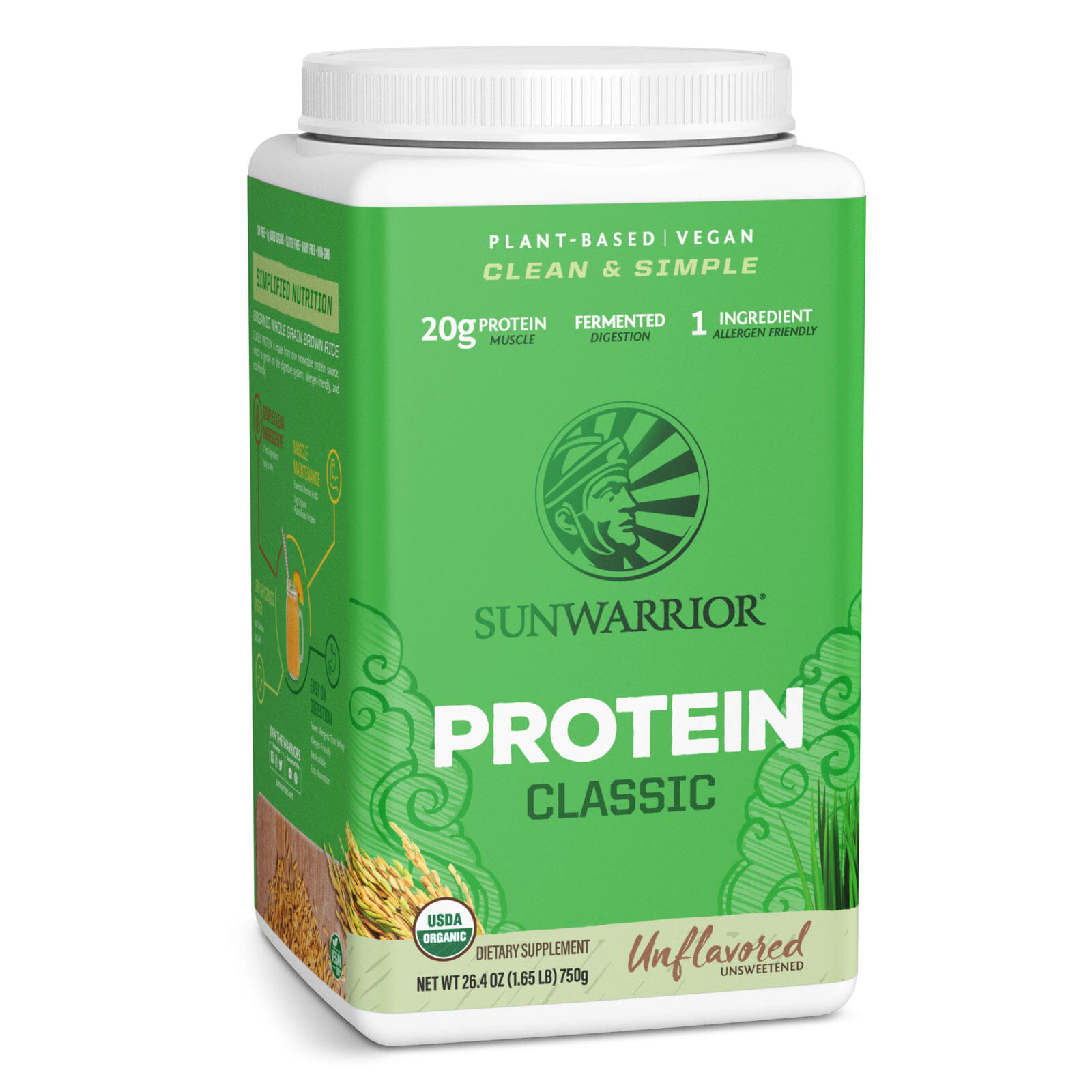 Sunwarrior classic unflavored proteinpulver 750 g